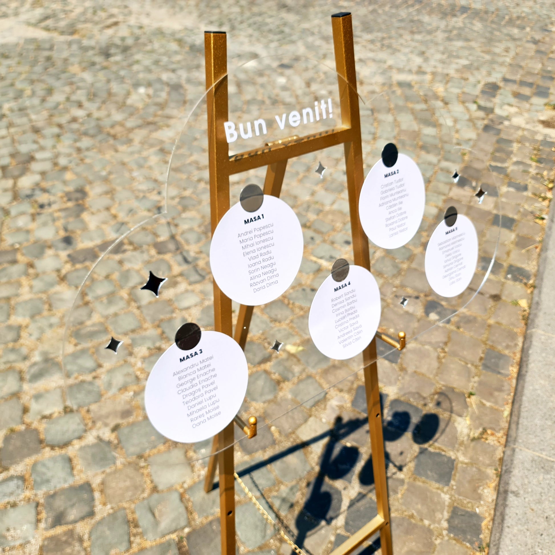 Panou cu numele invitatilor si locul lor la masa pentru botez