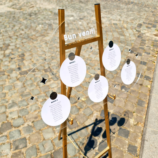 Panou cu numele invitatilor si locul lor la masa pentru botez