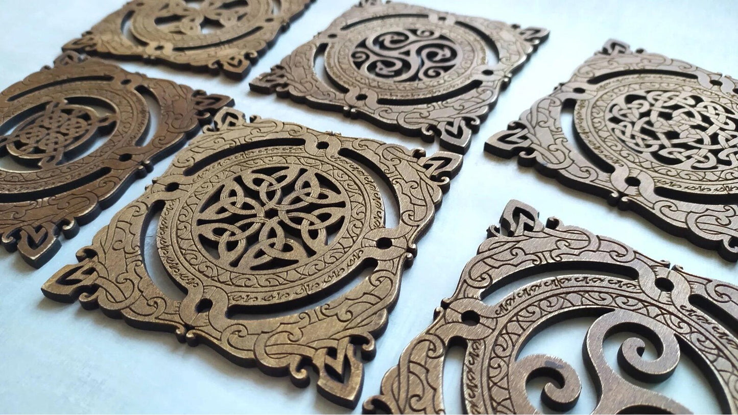 Set 6 coastere pătrate, model celtic, viking