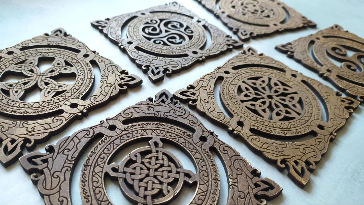 Set 6 coastere pătrate, model celtic, viking