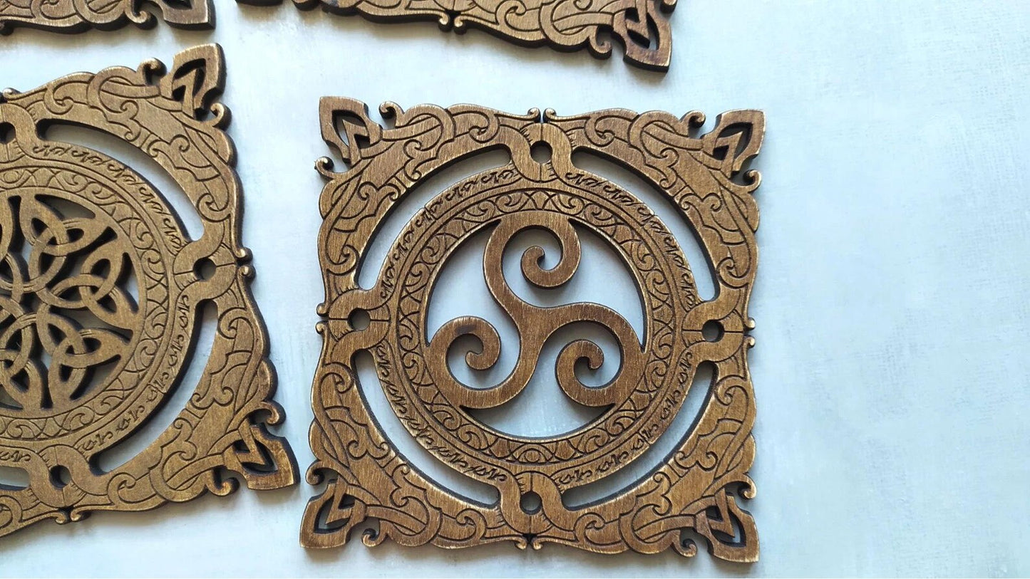 Set 6 coastere pătrate, model celtic, viking