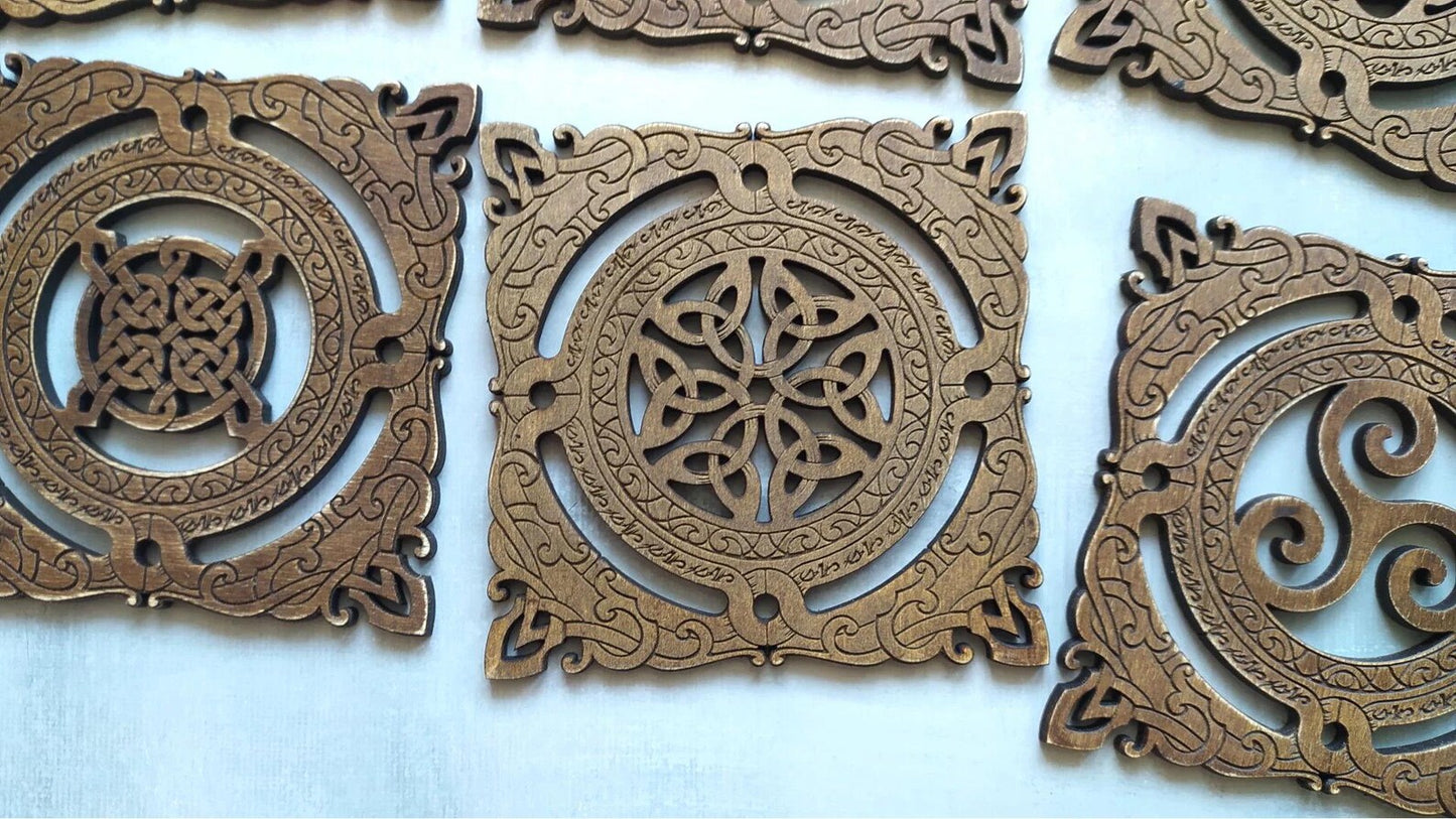 Set 6 coastere pătrate, model celtic, viking