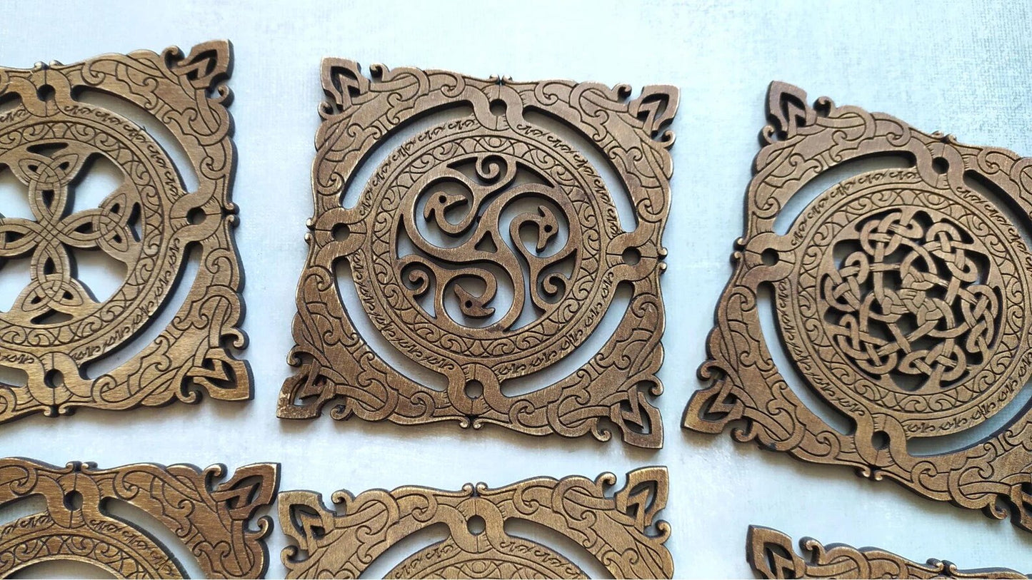 Set 6 coastere pătrate, model celtic, viking