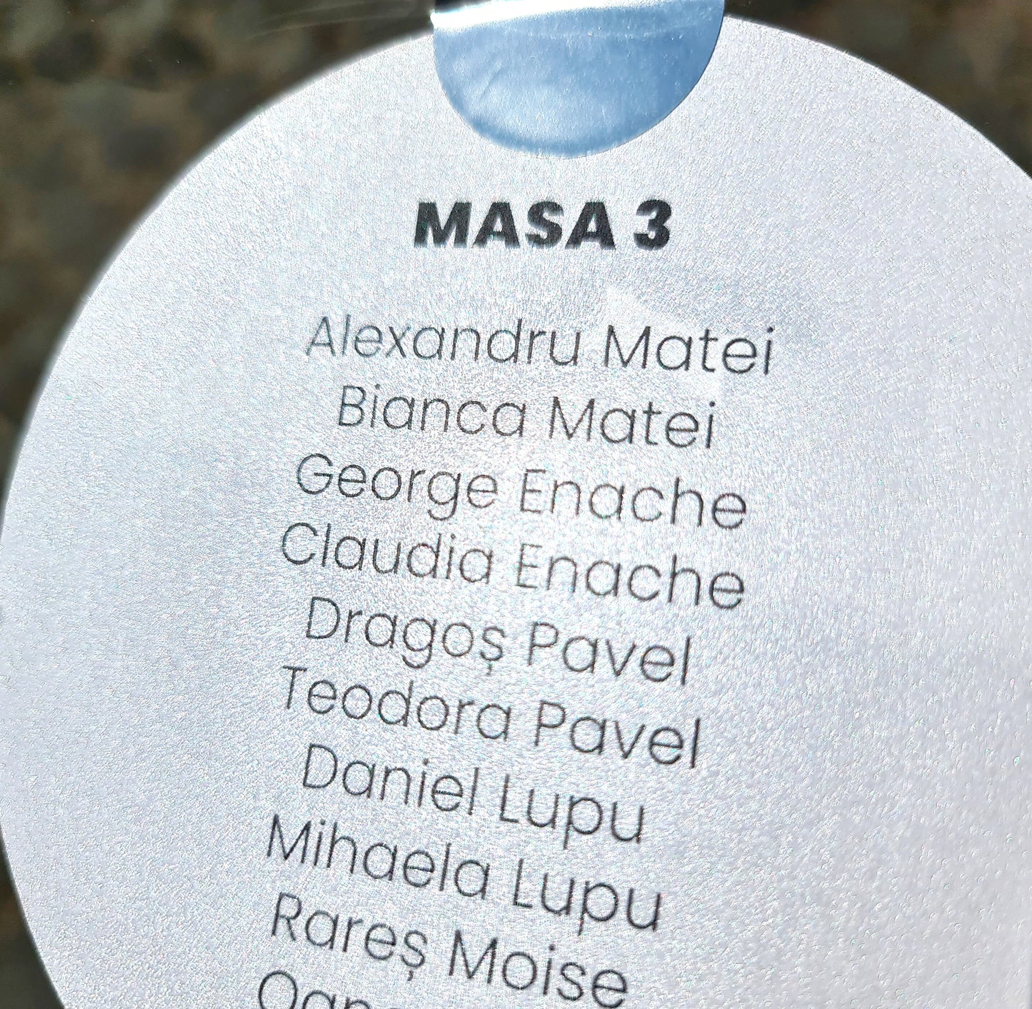 Panou cu lista invitatilor si asezarea la mese pentru botez