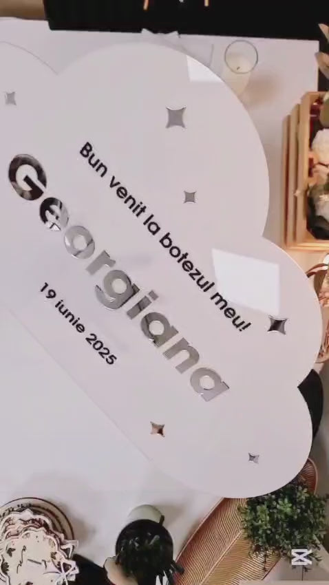 Set decoratiuni botez - panou bun venit, numar de masa, panou opis invitati, invitatie, meniu, marturii